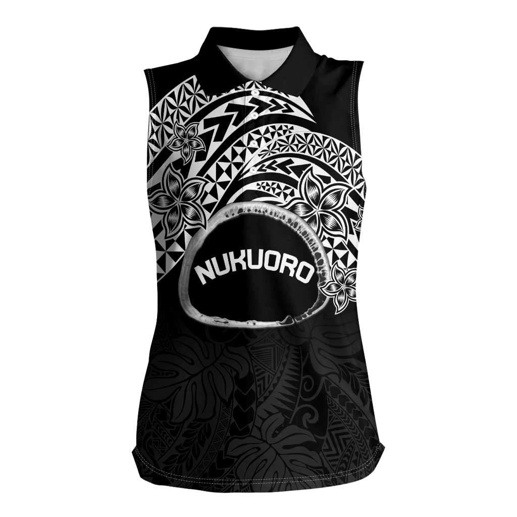 Personalised Pohnpei Nukuoro Micronesia Women Sleeveless Polo Shirt Polynesian Tattoo Curves Black Version LT14 Female Black - Polynesian Pride