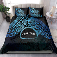 Personalised Pohnpei Nukuoro Micronesia Bedding Set Polynesian Tattoo Curves Blue Version