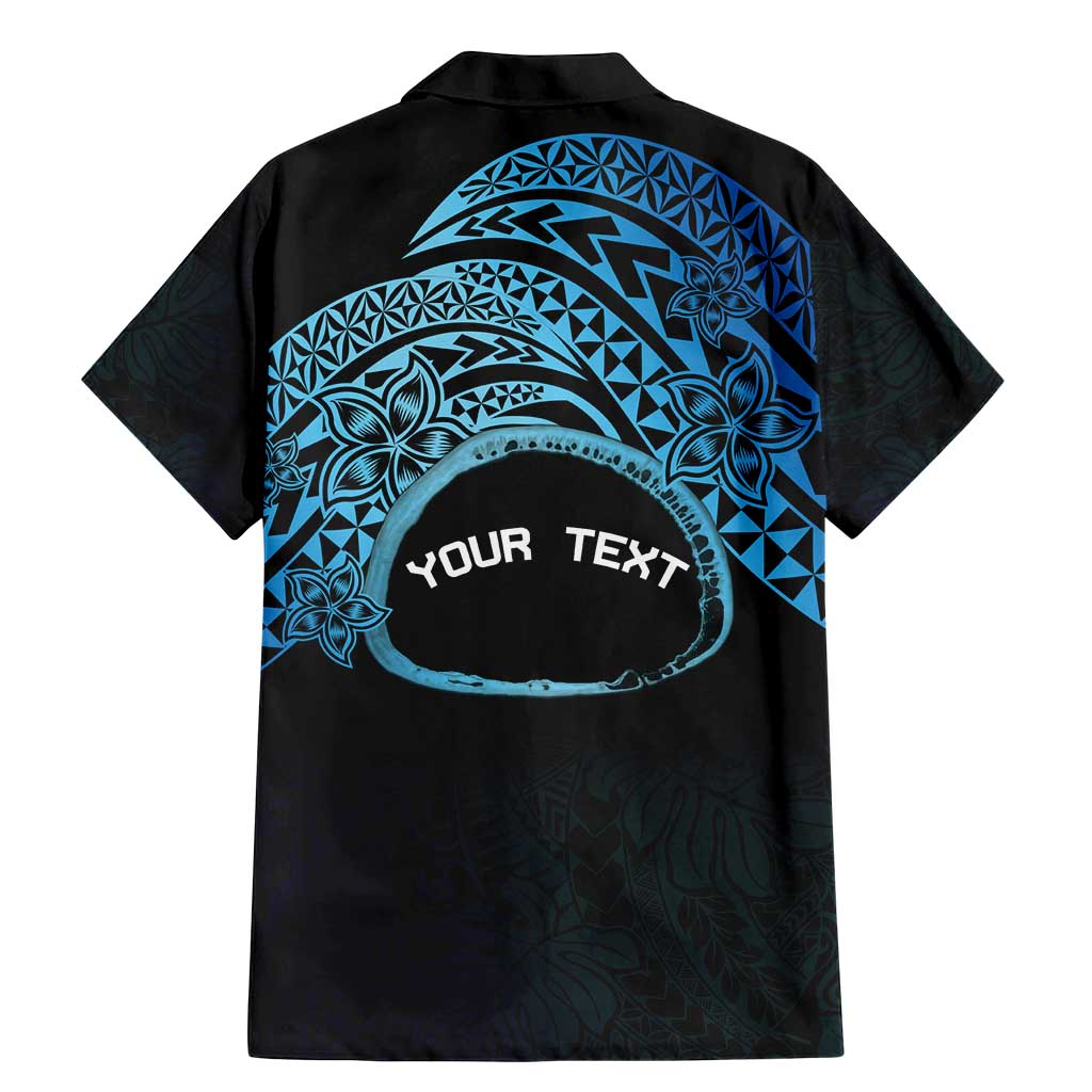 Personalised Pohnpei Nukuoro Micronesia Family Matching Mermaid Dress and Hawaiian Shirt Polynesian Tattoo Curves Blue Version