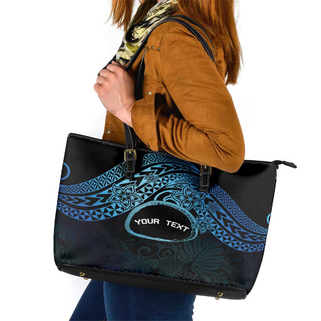 Personalised Pohnpei Nukuoro Micronesia Leather Tote Bag Polynesian Tattoo Curves Blue Version LT14 Blue - Polynesian Pride
