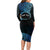 Personalised Pohnpei Nukuoro Micronesia Long Sleeve Bodycon Dress Polynesian Tattoo Curves Blue Version