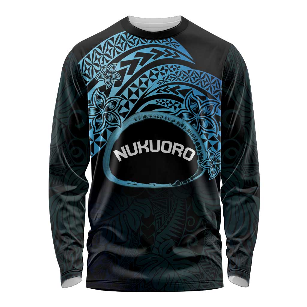 Personalised Pohnpei Nukuoro Micronesia Long Sleeve Shirt Polynesian Tattoo Curves Blue Version LT14 Unisex Blue - Polynesian Pride