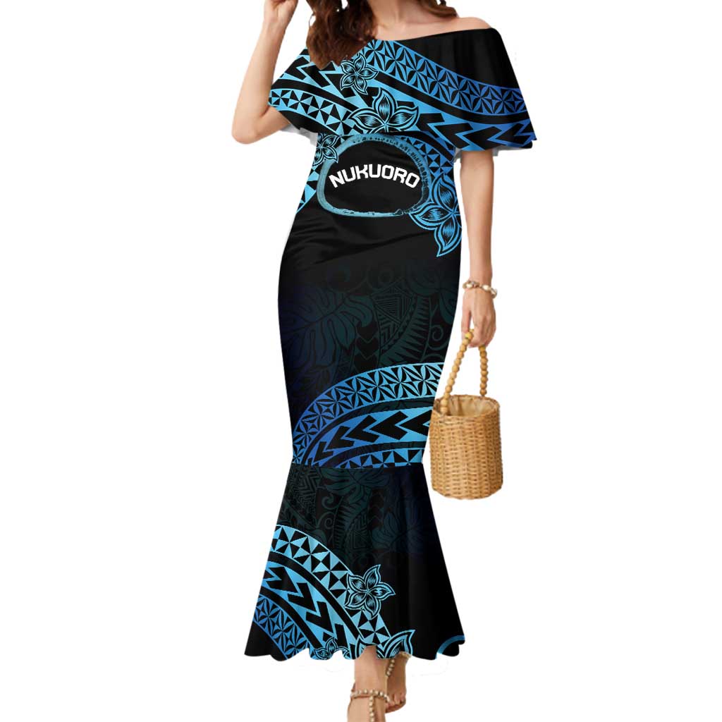Personalised Pohnpei Nukuoro Micronesia Mermaid Dress Polynesian Tattoo Curves Blue Version LT14 Women Blue - Polynesian Pride