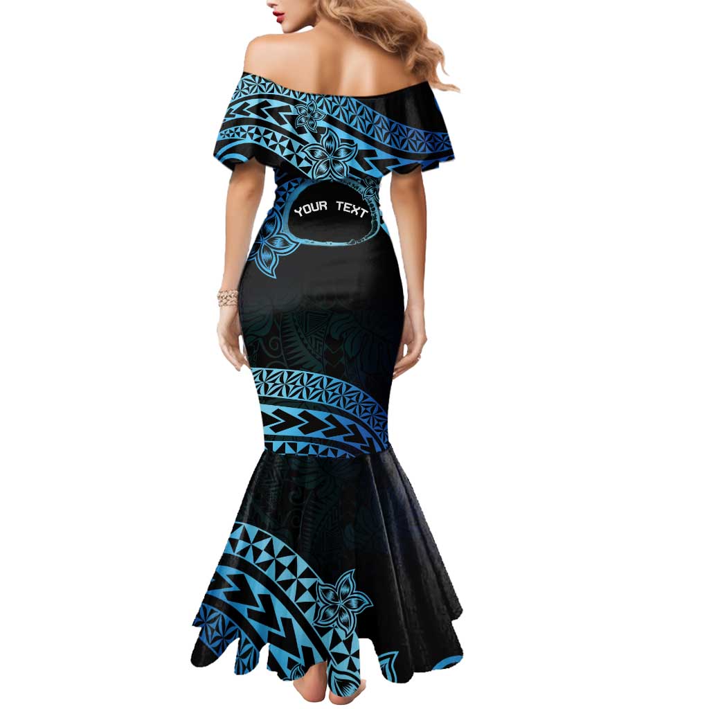 Personalised Pohnpei Nukuoro Micronesia Mermaid Dress Polynesian Tattoo Curves Blue Version