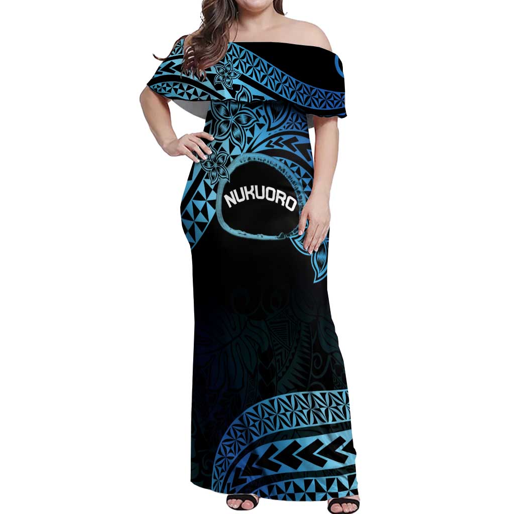 Personalised Pohnpei Nukuoro Micronesia Off Shoulder Maxi Dress Polynesian Tattoo Curves Blue Version LT14 Women Blue - Polynesian Pride