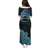 Personalised Pohnpei Nukuoro Micronesia Puletasi Polynesian Tattoo Curves Blue Version