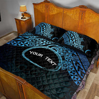 Personalised Pohnpei Nukuoro Micronesia Quilt Bed Set Polynesian Tattoo Curves Blue Version