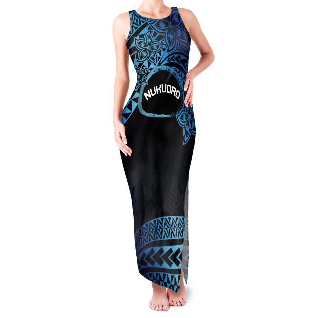 Personalised Pohnpei Nukuoro Micronesia Tank Maxi Dress Polynesian Tattoo Curves Blue Version LT14 Women Blue - Polynesian Pride