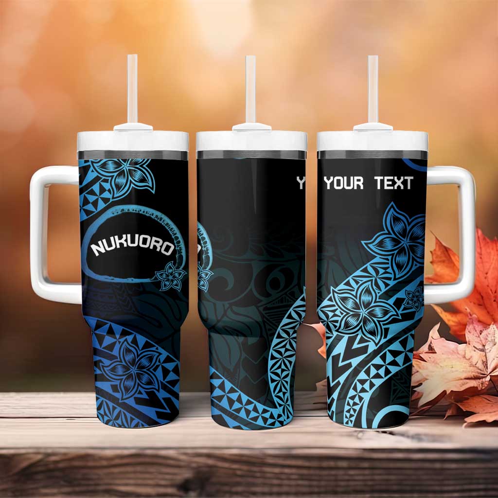 Personalised Pohnpei Nukuoro Micronesia Tumbler With Handle Polynesian Tattoo Curves Blue Version