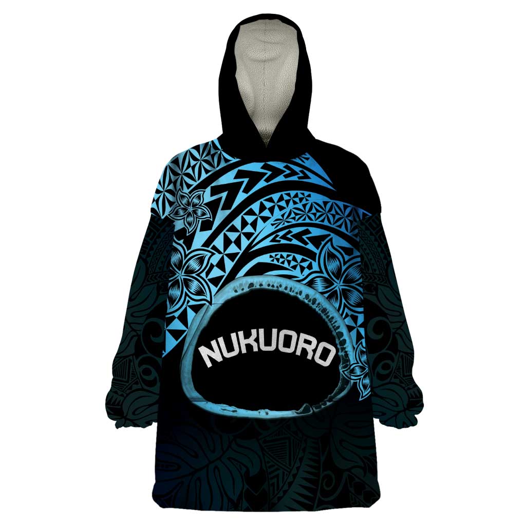 Personalised Pohnpei Nukuoro Micronesia Wearable Blanket Hoodie Polynesian Tattoo Curves Blue Version LT14 One Size Blue - Polynesian Pride