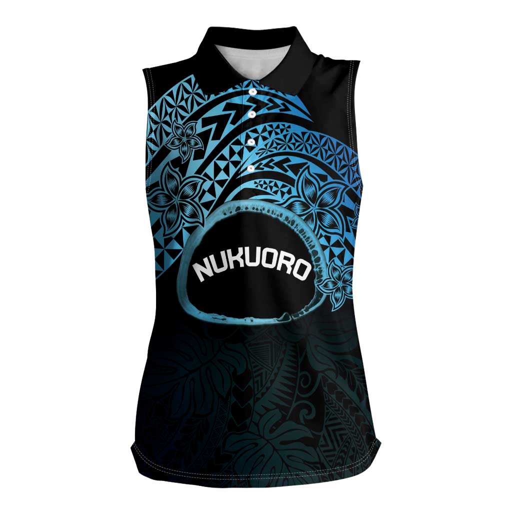 Personalised Pohnpei Nukuoro Micronesia Women Sleeveless Polo Shirt Polynesian Tattoo Curves Blue Version LT14 Female Blue - Polynesian Pride