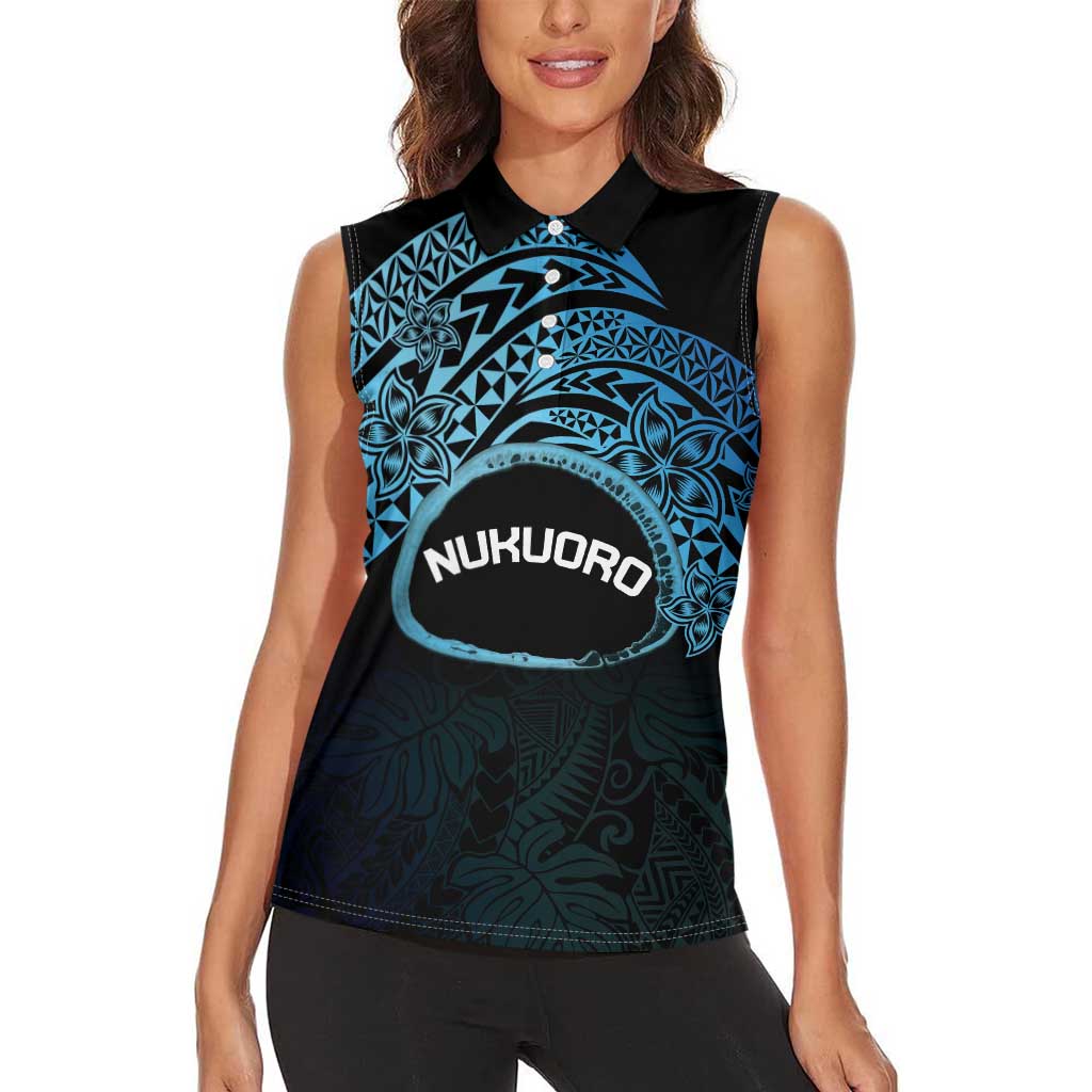 Personalised Pohnpei Nukuoro Micronesia Women Sleeveless Polo Shirt Polynesian Tattoo Curves Blue Version
