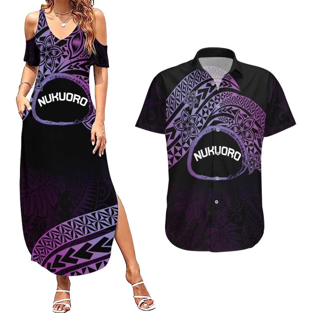 Personalised Pohnpei Nukuoro Micronesia Couples Matching Summer Maxi Dress and Hawaiian Shirt Polynesian Tattoo Curves Purple Version LT14 Purple - Polynesian Pride