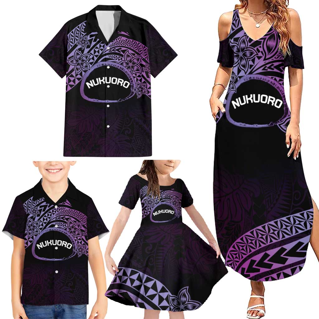 Personalised Pohnpei Nukuoro Micronesia Family Matching Summer Maxi Dress and Hawaiian Shirt Polynesian Tattoo Curves Purple Version LT14 - Polynesian Pride