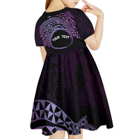 Personalised Pohnpei Nukuoro Micronesia Kid Short Sleeve Dress Polynesian Tattoo Curves Purple Version