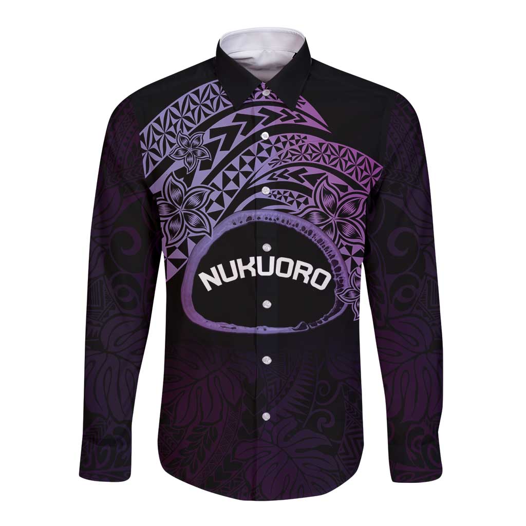 Personalised Pohnpei Nukuoro Micronesia Long Sleeve Button Shirt Polynesian Tattoo Curves Purple Version LT14 Unisex Purple - Polynesian Pride