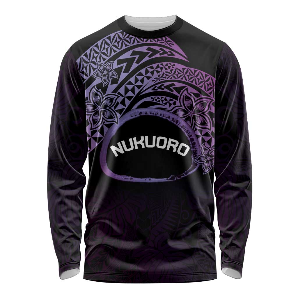 Personalised Pohnpei Nukuoro Micronesia Long Sleeve Shirt Polynesian Tattoo Curves Purple Version LT14 Unisex Purple - Polynesian Pride
