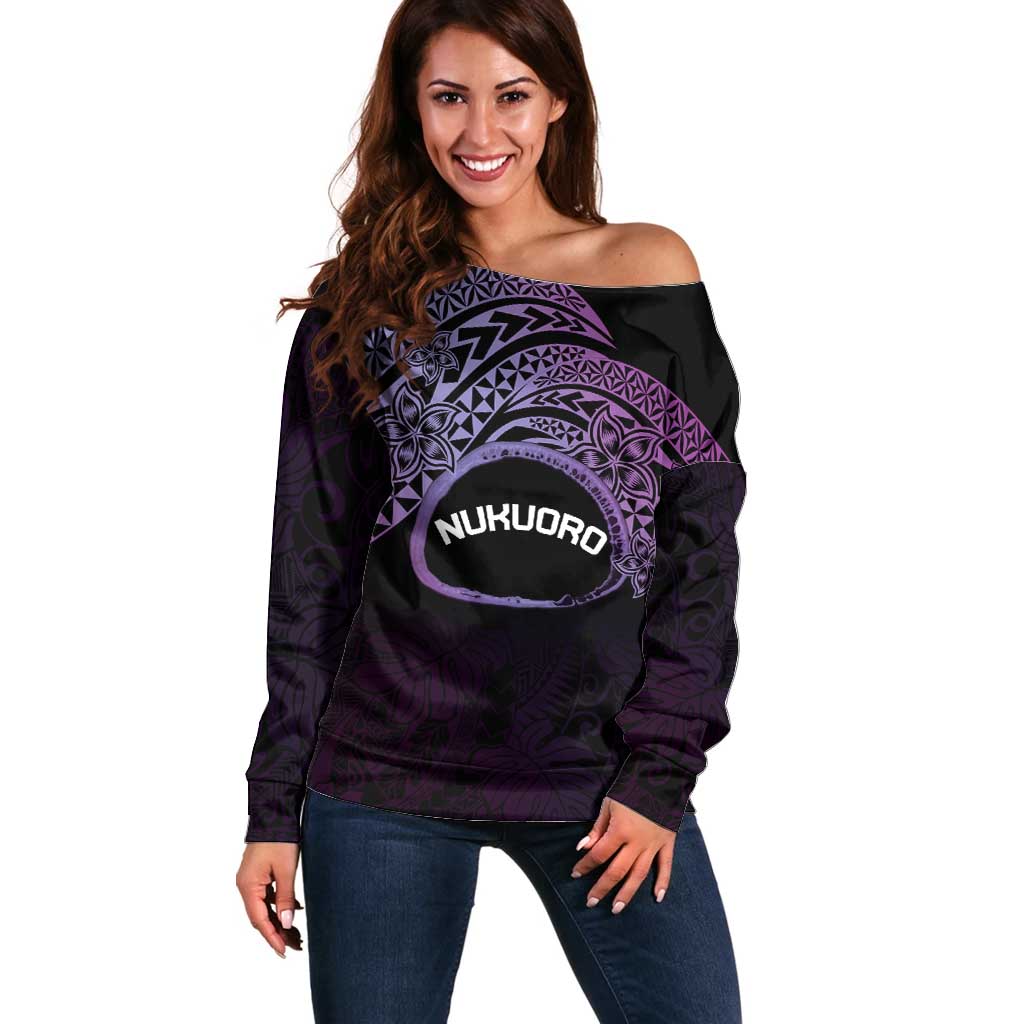 Personalised Pohnpei Nukuoro Micronesia Off Shoulder Sweater Polynesian Tattoo Curves Purple Version LT14 Women Purple - Polynesian Pride