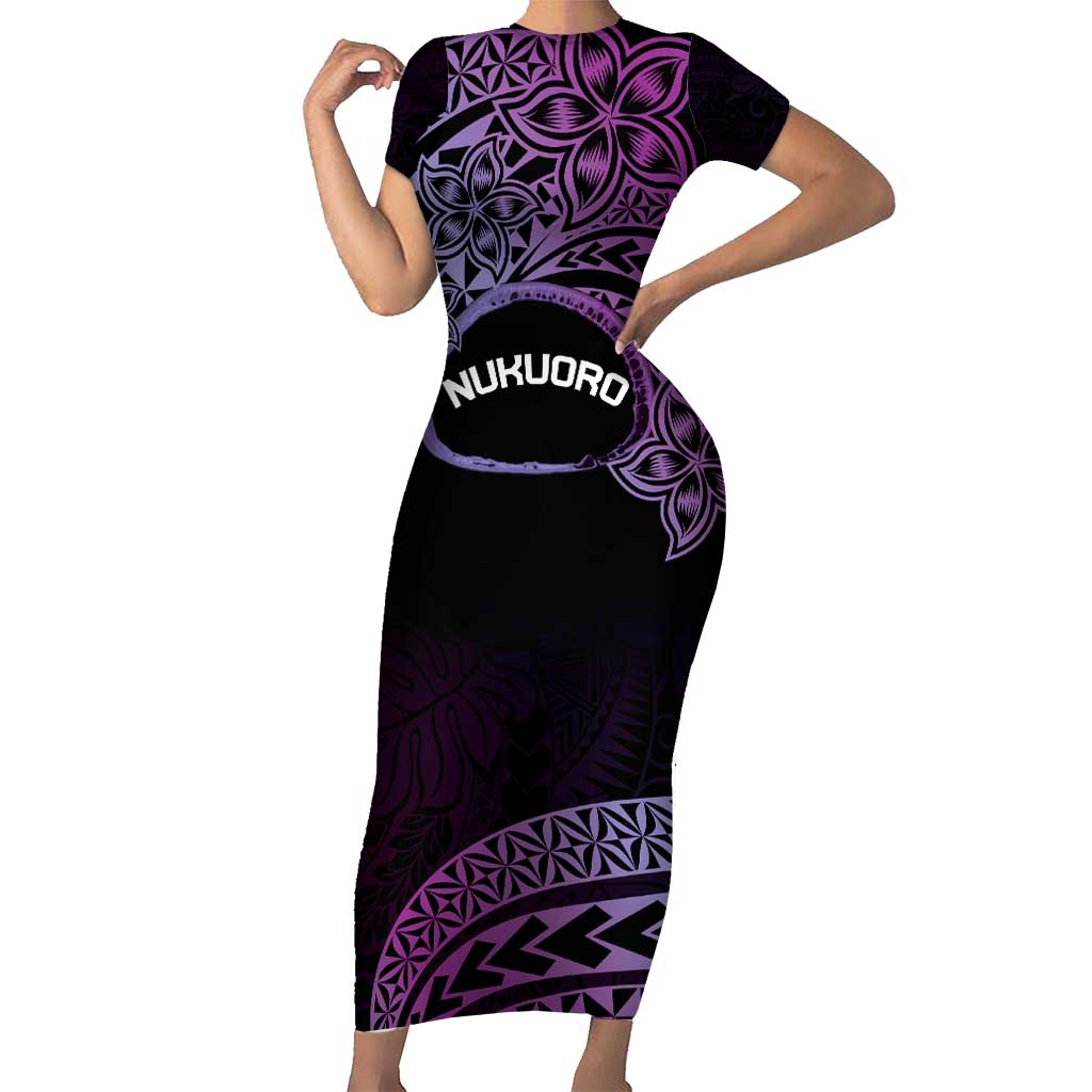 Personalised Pohnpei Nukuoro Micronesia Short Sleeve Bodycon Dress Polynesian Tattoo Curves Purple Version LT14 Long Dress Purple - Polynesian Pride