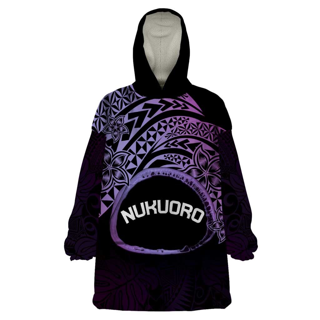 Personalised Pohnpei Nukuoro Micronesia Wearable Blanket Hoodie Polynesian Tattoo Curves Purple Version LT14 One Size Purple - Polynesian Pride