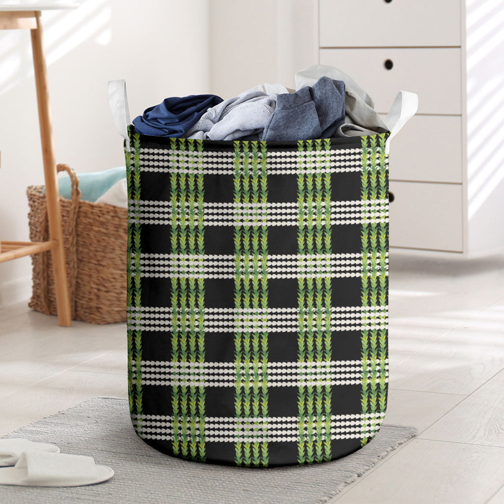 Aloha Hawaii Pakalana Pikake Lei Laundry Basket Palaka Inspired Hawaiian-plaid Black