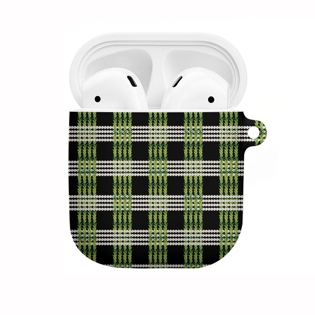 Aloha Hawaii Pakalana Pikake Lei AirPods Case Palaka Inspired Hawaiian-plaid Black