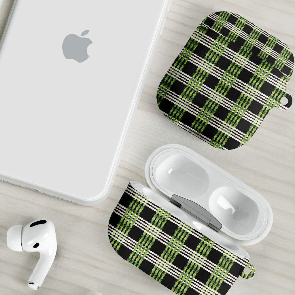 Aloha Hawaii Pakalana Pikake Lei AirPods Case Palaka Inspired Hawaiian-plaid Black