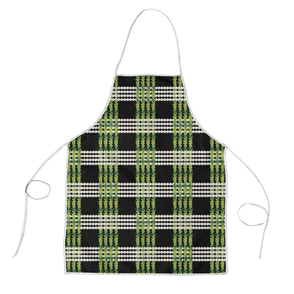 Aloha Hawaii Pakalana Pikake Lei Apron Palaka Inspired Hawaiian-plaid Black
