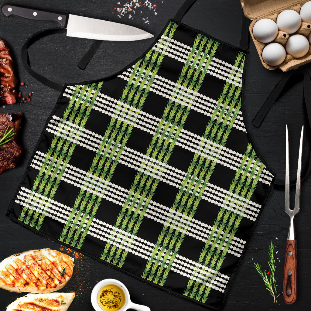 Aloha Hawaii Pakalana Pikake Lei Apron Palaka Inspired Hawaiian-plaid Black