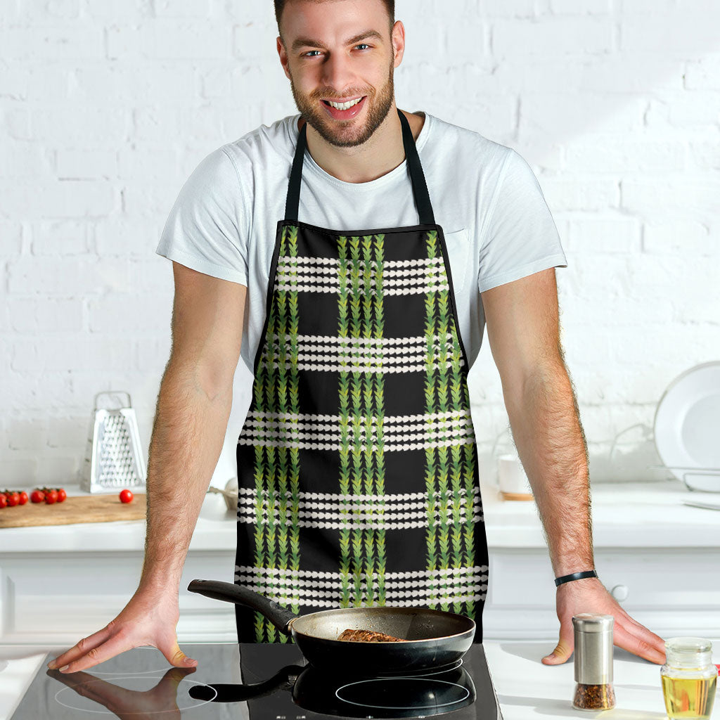 Aloha Hawaii Pakalana Pikake Lei Apron Palaka Inspired Hawaiian-plaid Black