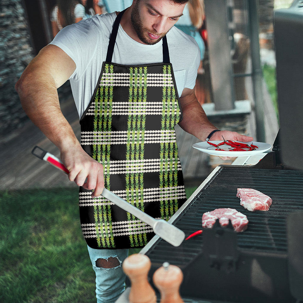 Aloha Hawaii Pakalana Pikake Lei Apron Palaka Inspired Hawaiian-plaid Black