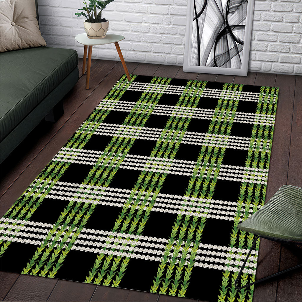 Aloha Hawaii Pakalana Pikake Lei Area Rug Palaka Inspired Hawaiian-plaid Black LT14 Black - Polynesian Pride
