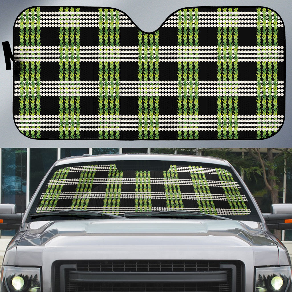 Aloha Hawaii Pakalana Pikake Lei Auto Sun Shade Palaka Inspired Hawaiian-plaid Black