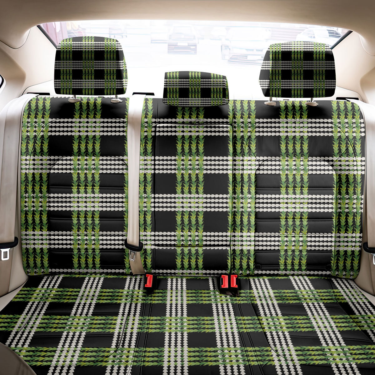 Aloha Hawaii Pakalana Pikake Lei Back Car Seat Cover Palaka Inspired Hawaiian-plaid Black
