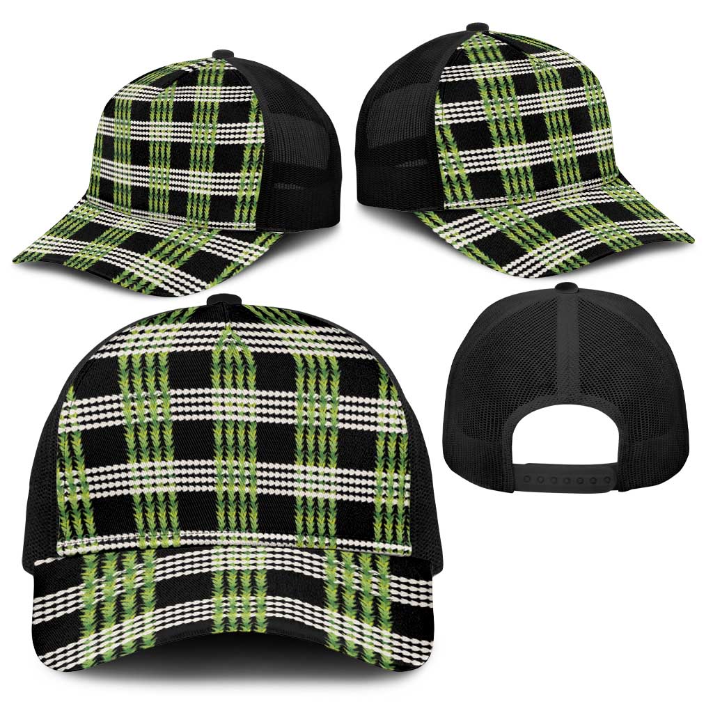 Aloha Hawaii Pakalana Pikake Lei Baseball Net Cap Palaka Inspired Hawaiian-plaid Black