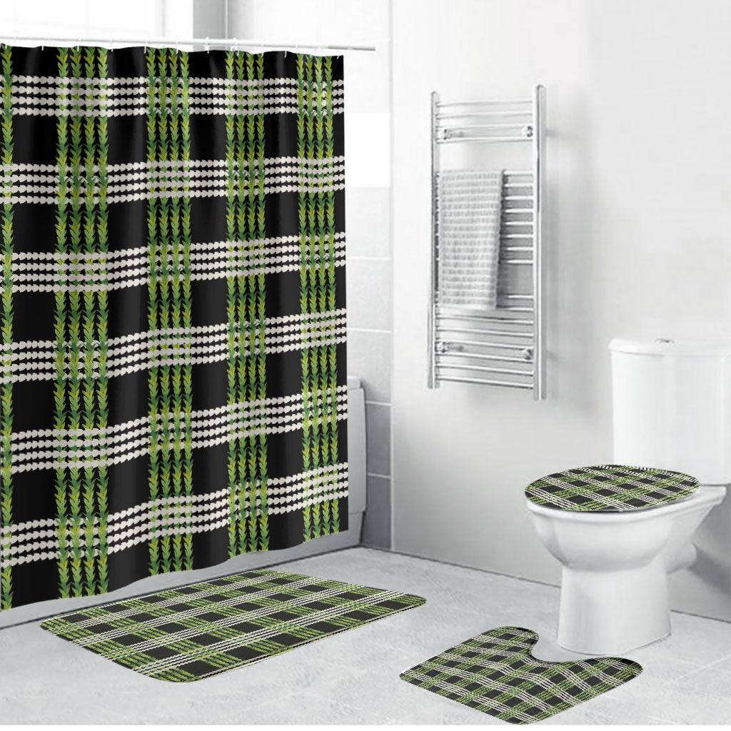 Aloha Hawaii Pakalana Pikake Lei Bathroom Set Palaka Inspired Hawaiian-plaid Black LT14 Bathroom Set (4 pcs) Black - Polynesian Pride