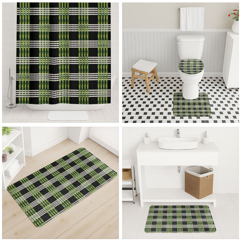 Aloha Hawaii Pakalana Pikake Lei Bathroom Set Palaka Inspired Hawaiian-plaid Black
