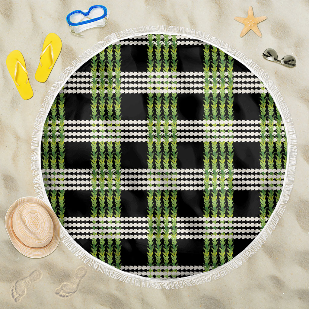Aloha Hawaii Pakalana Pikake Lei Beach Blanket Palaka Inspired Hawaiian-plaid Black