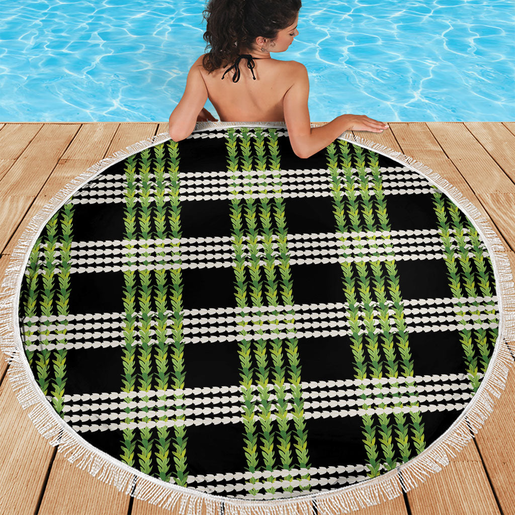 Aloha Hawaii Pakalana Pikake Lei Beach Blanket Palaka Inspired Hawaiian-plaid Black