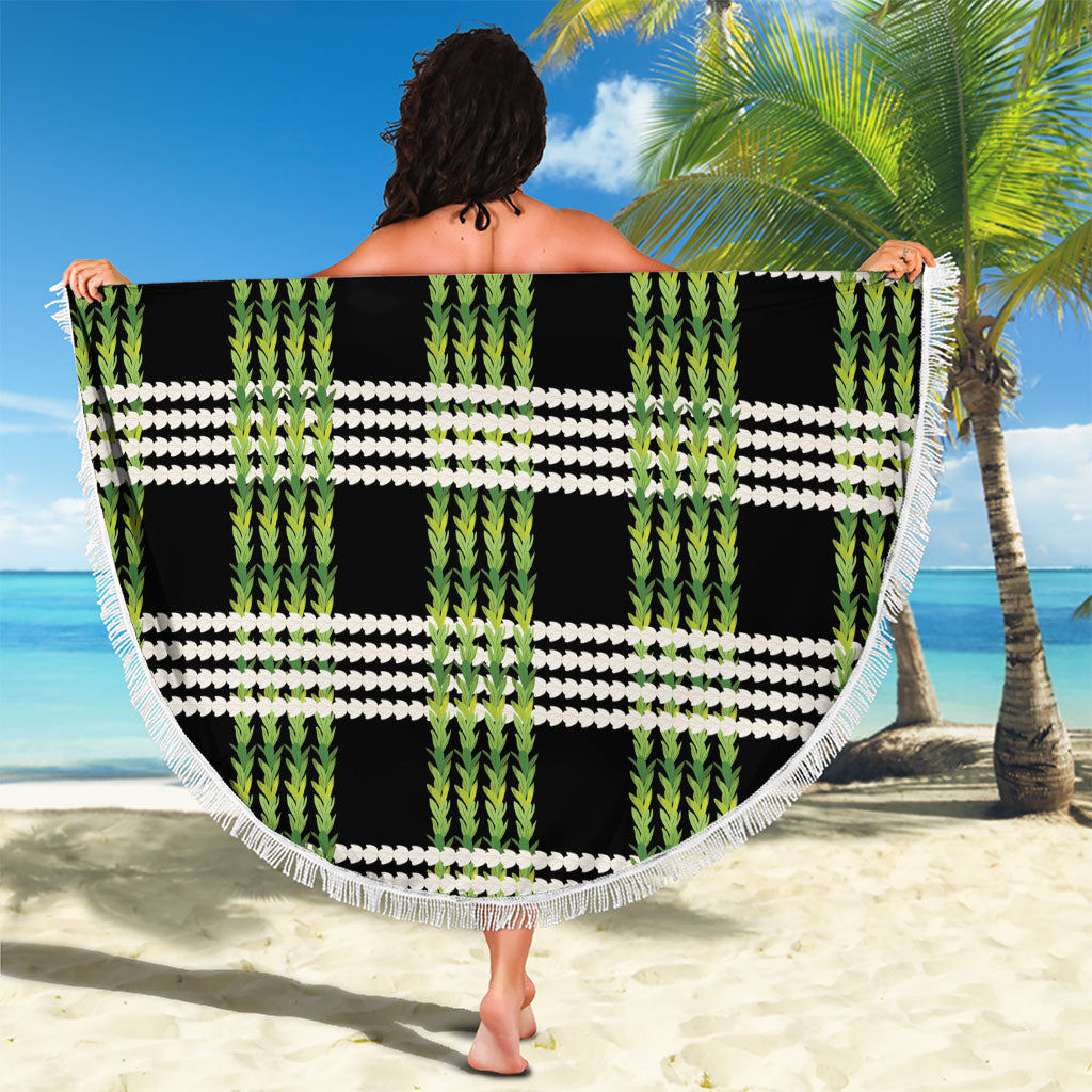 Aloha Hawaii Pakalana Pikake Lei Beach Blanket Palaka Inspired Hawaiian-plaid Black