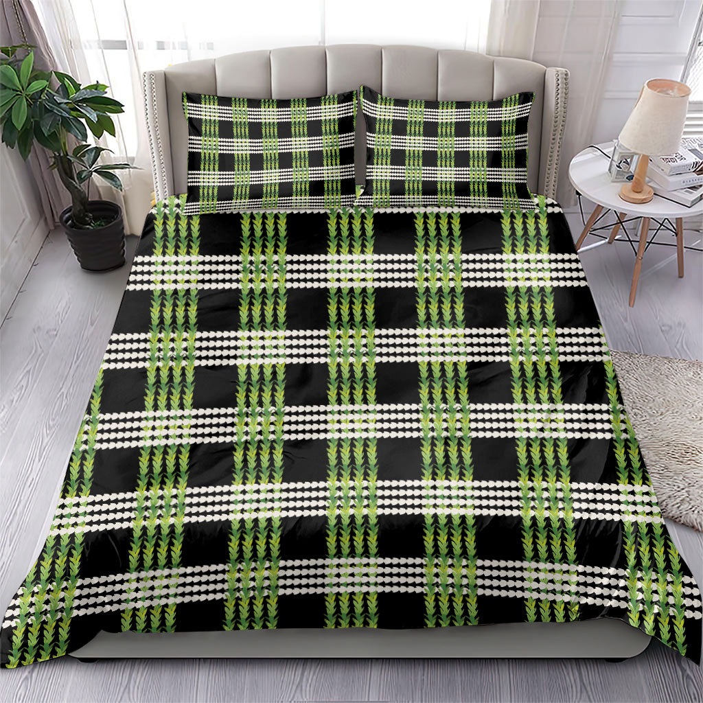 Aloha Hawaii Pakalana Pikake Lei Bedding Set Palaka Inspired Hawaiian-plaid Black