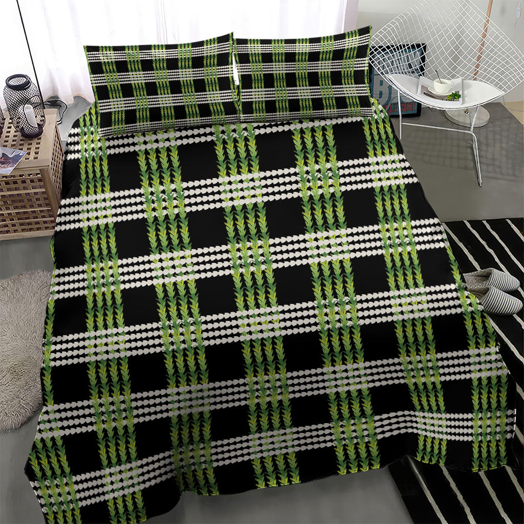 Aloha Hawaii Pakalana Pikake Lei Bedding Set Palaka Inspired Hawaiian-plaid Black