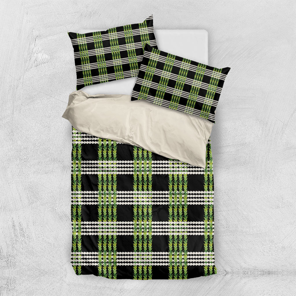 Aloha Hawaii Pakalana Pikake Lei Bedding Set Palaka Inspired Hawaiian-plaid Black
