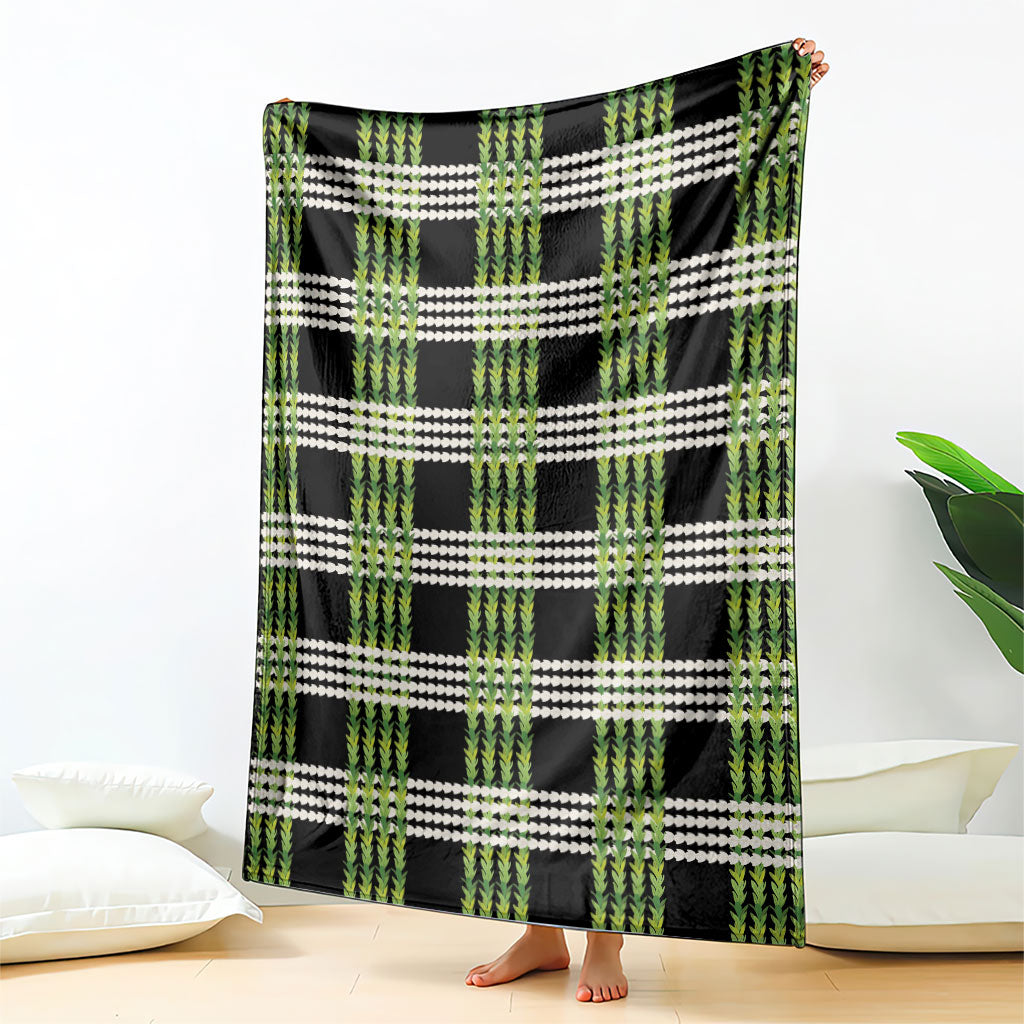 Aloha Hawaii Pakalana Pikake Lei Blanket Palaka Inspired Hawaiian-plaid Black
