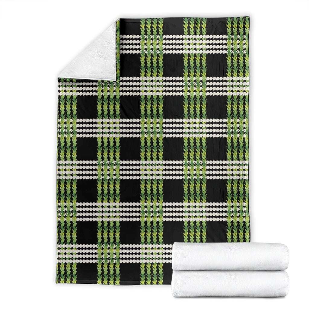 Aloha Hawaii Pakalana Pikake Lei Blanket Palaka Inspired Hawaiian-plaid Black