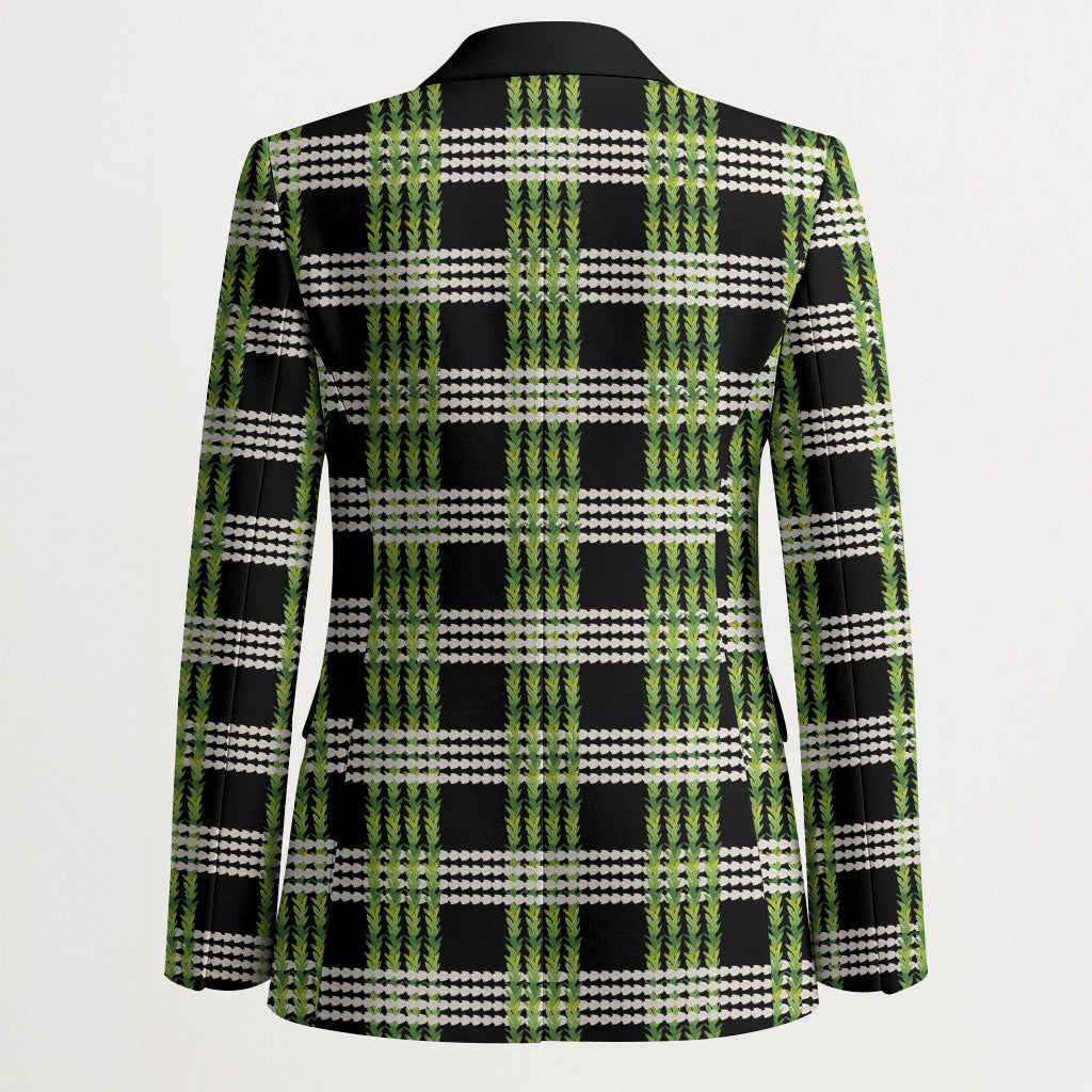 Aloha Hawaii Pakalana Pikake Lei Blazer Palaka Inspired Hawaiian-plaid Black