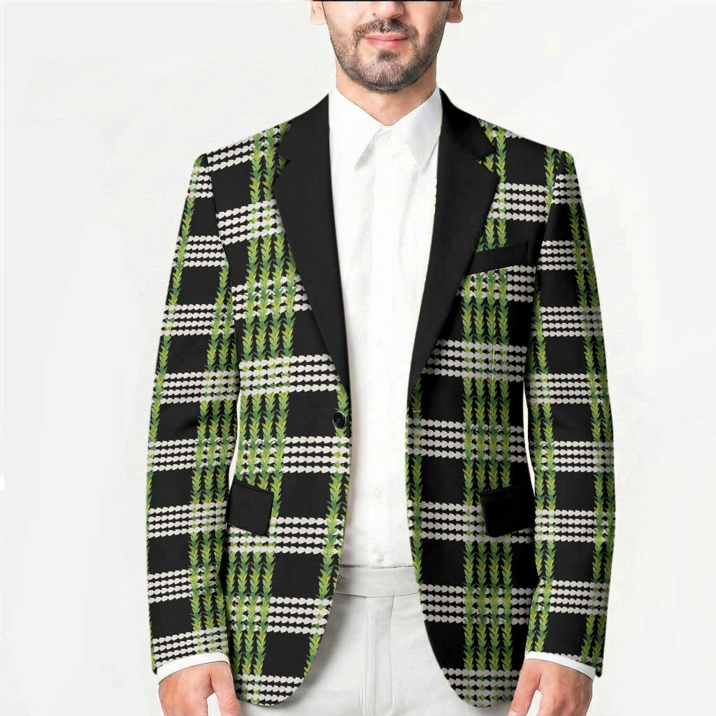 Aloha Hawaii Pakalana Pikake Lei Blazer Palaka Inspired Hawaiian-plaid Black