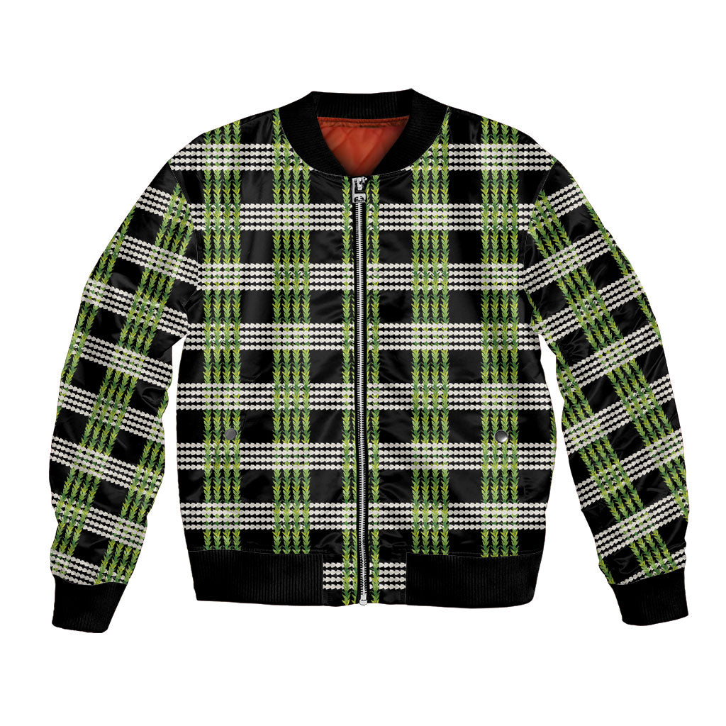 Aloha Hawaii Pakalana Pikake Lei Bomber Jacket Palaka Inspired Hawaiian-plaid Black LT14 Unisex Black - Polynesian Pride
