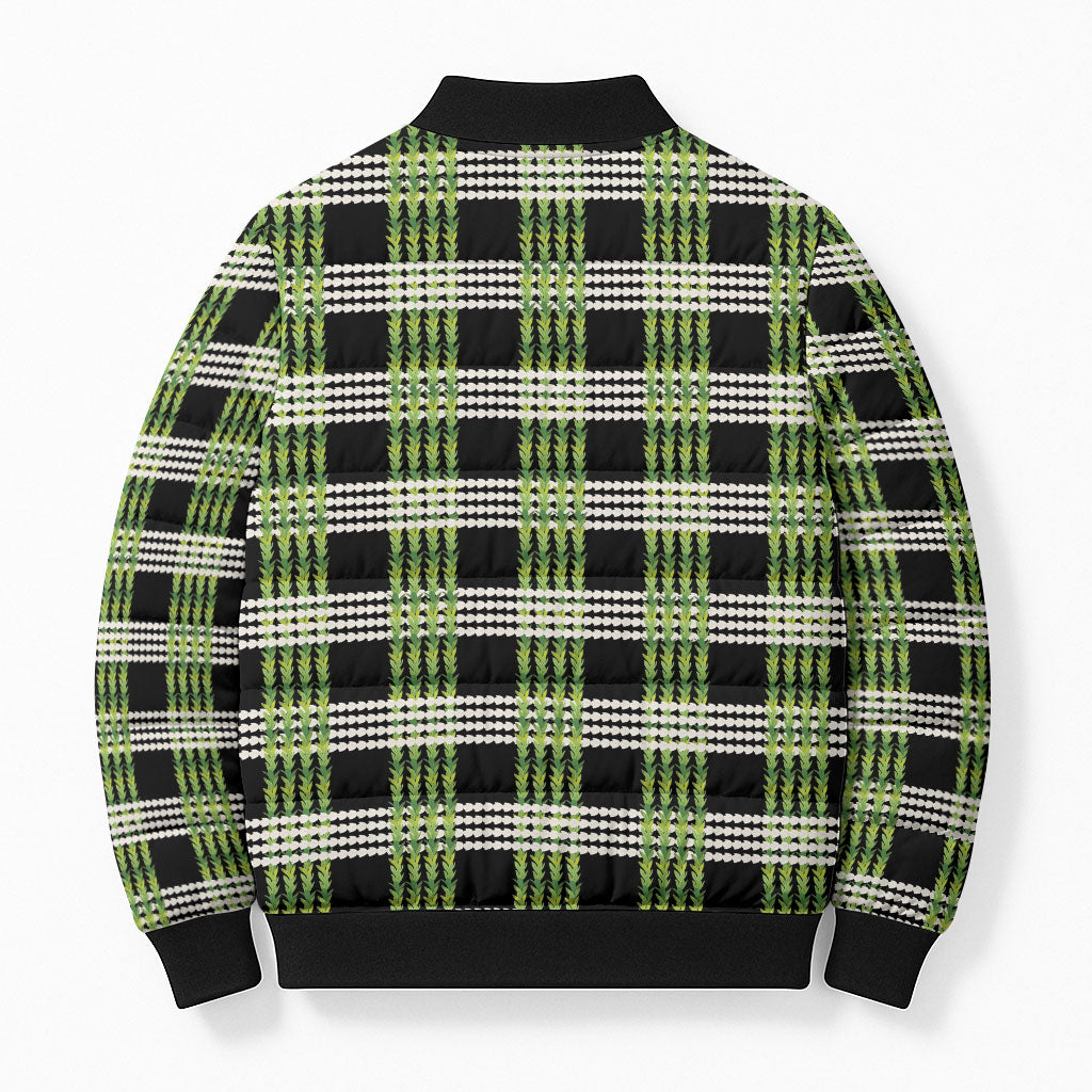 Aloha Hawaii Pakalana Pikake Lei Bomber Puffer Jacket Palaka Inspired Hawaiian-plaid Black