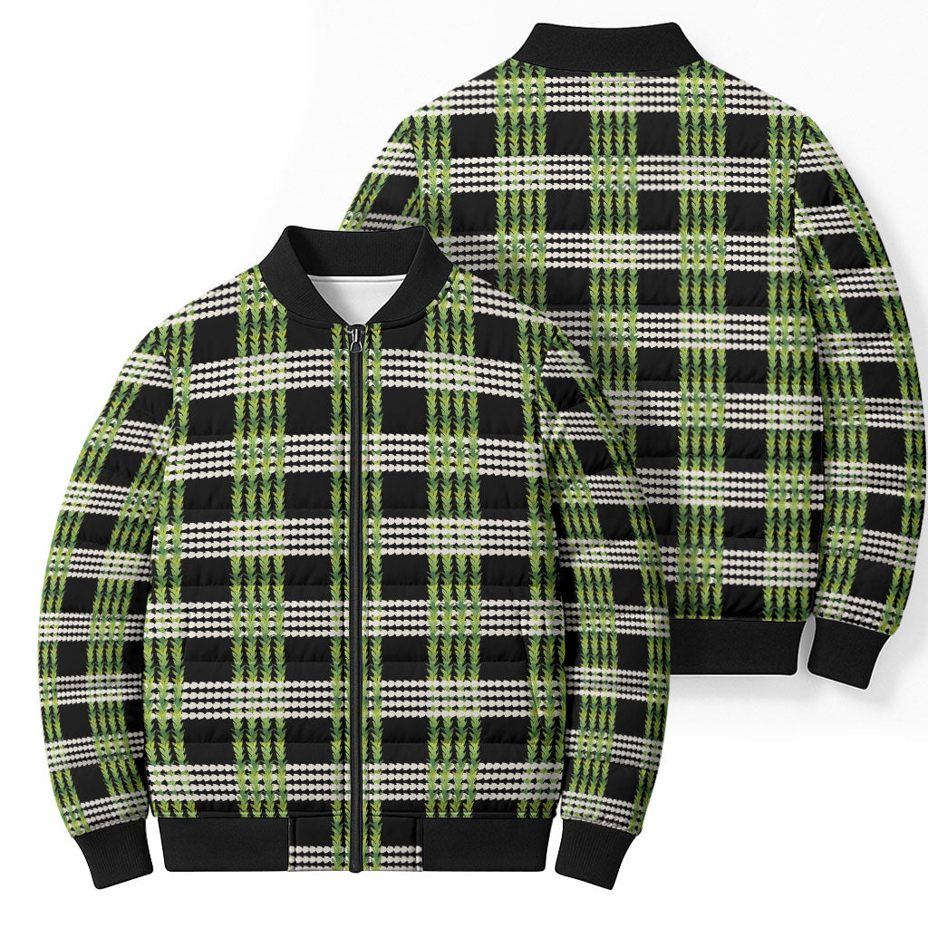 Aloha Hawaii Pakalana Pikake Lei Bomber Puffer Jacket Palaka Inspired Hawaiian-plaid Black